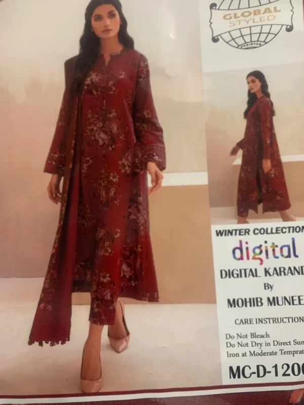 Ladies Winter Digital Karandi Suit by Mohib Muneeb
