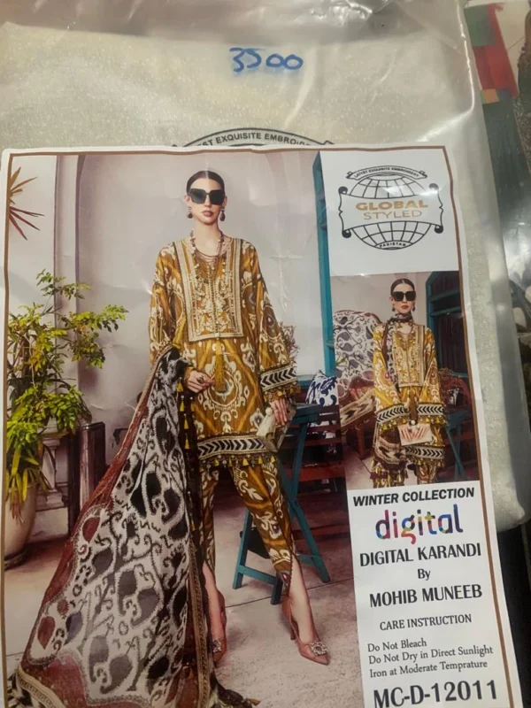 Ladies Yellow Color Digital Karandi by Mohib Muneeb